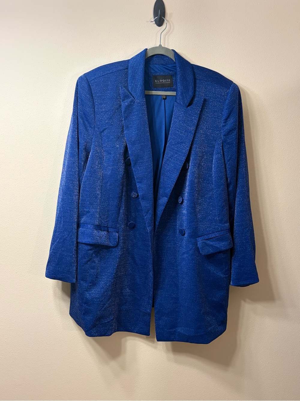 Eloquii Cobalt Shimmer Double-Breasted Blazer